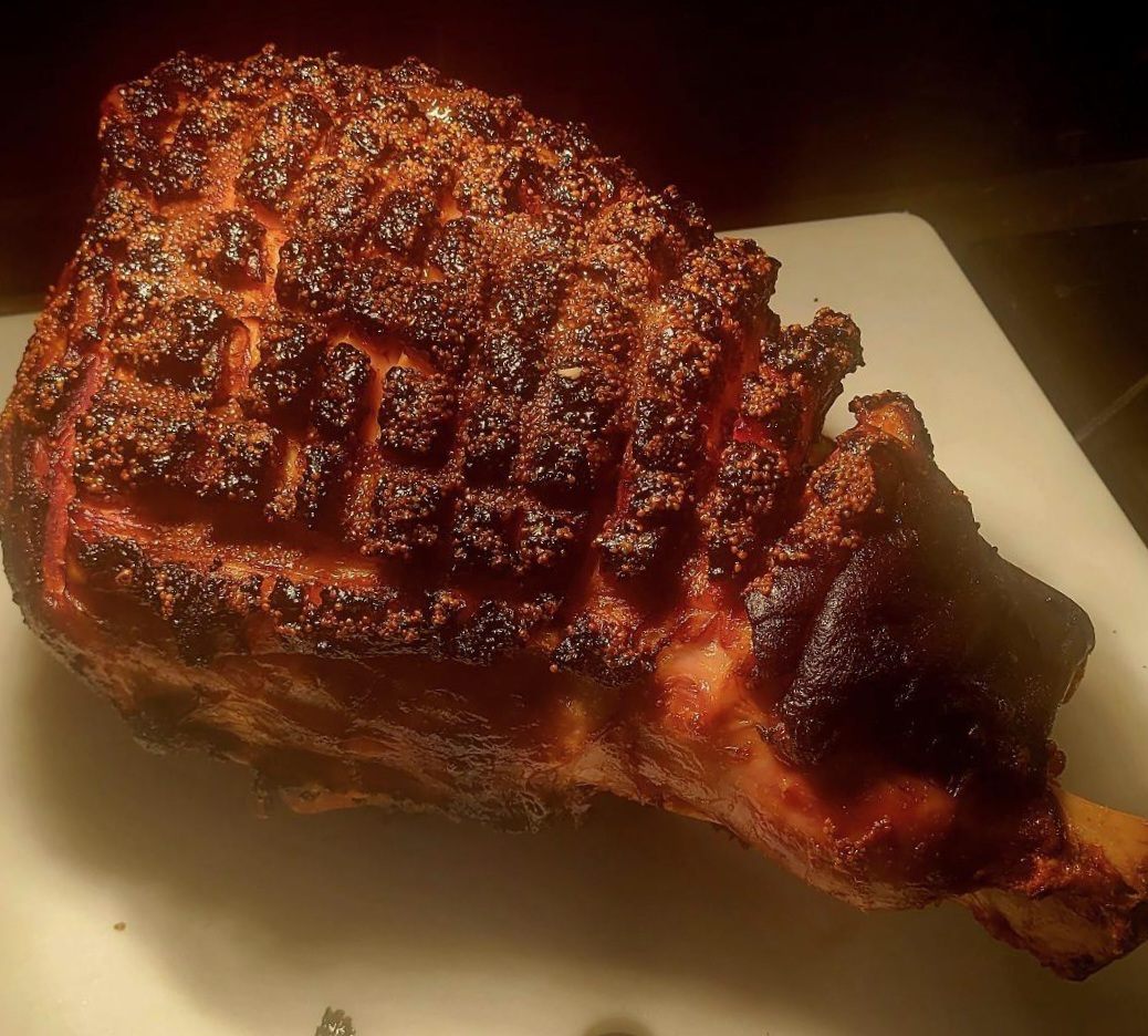 Honey bourbon baked ham, scored and glazed, from the Union 30 kitchen